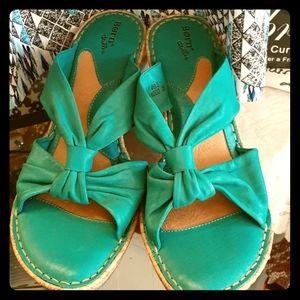 Leather Turquoise cork wedges/Sandles/Heels